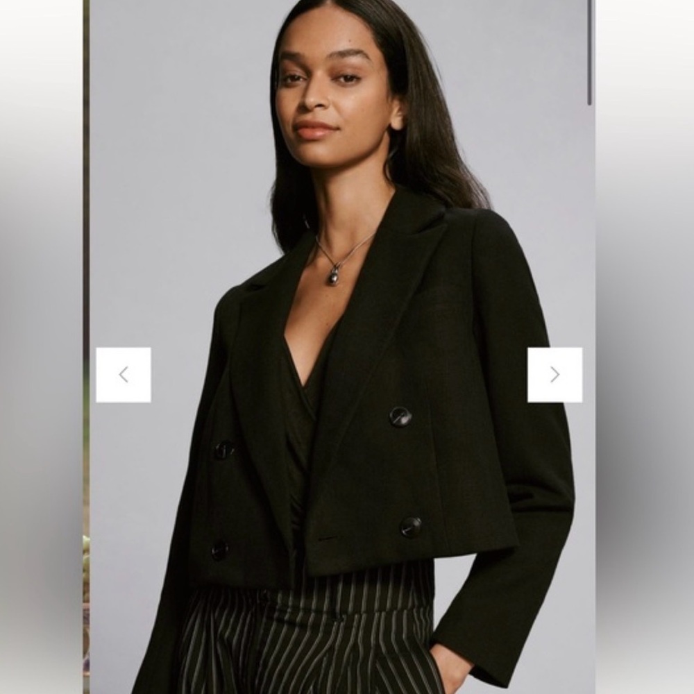Maeve by Anthropologie Cropped Double Breasted Blazer, Black, XL